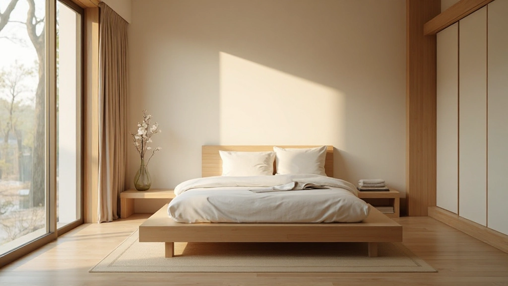 Minimalist interior with light wood flooring, single piece of furniture, and abundant open space creating tranquility