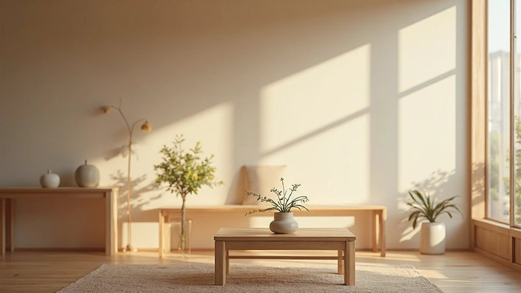 Serene minimalist living room with single piece of furniture, natural light, and wooden floor