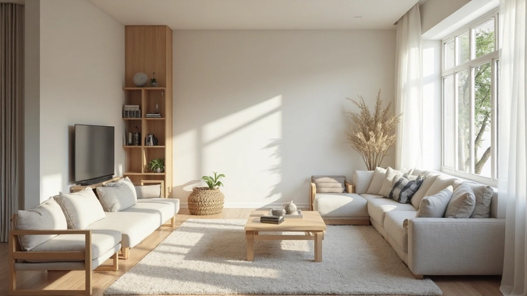 Living room showing successful neutral palette with layered grays and warm whites, creating visual depth and psychological comfort